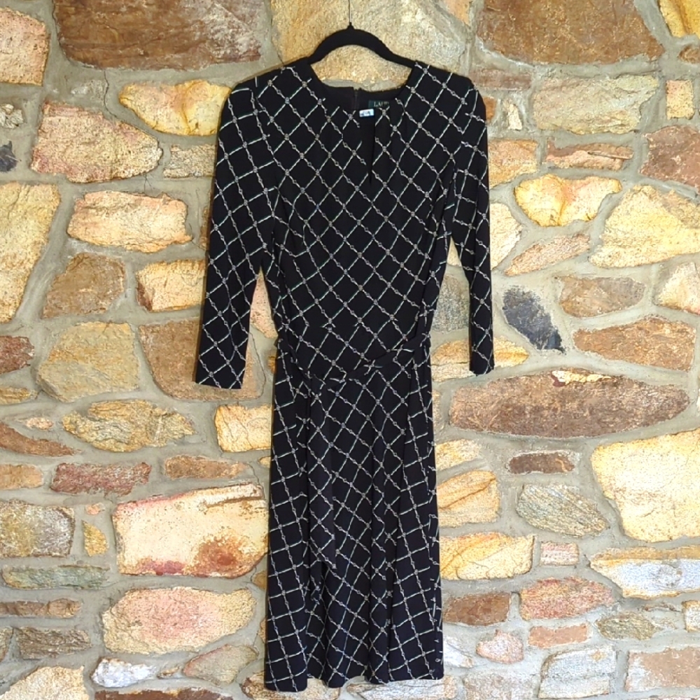 Ralph Lauren Equestrian Keyhole Logo Pattern Dress